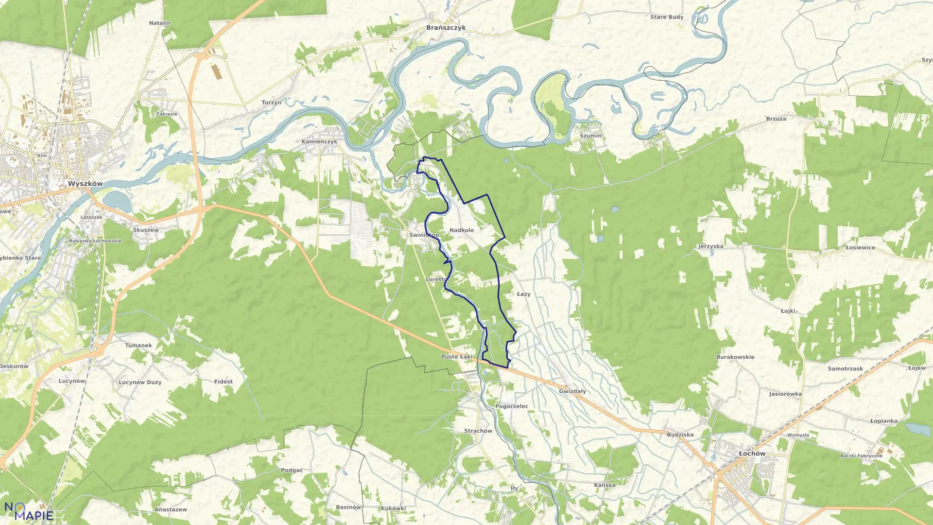 Mapa obrębu Nadkole w gminie Łochów