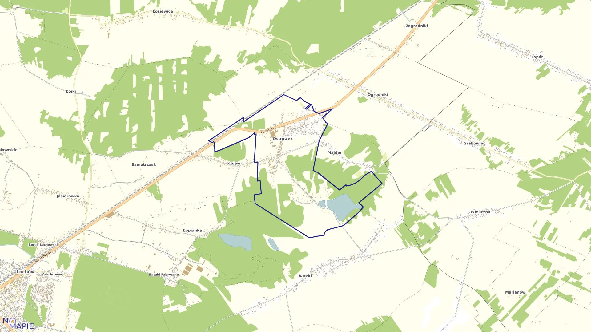 Mapa obrębu Ostrówek w gminie Łochów