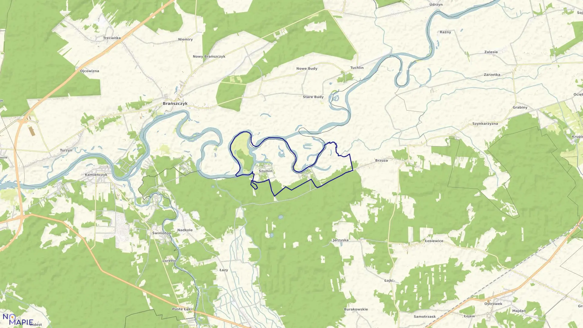 Mapa obrębu Szumin w gminie Łochów